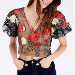 Readi | Floral Print Puffy Sleeve Crop Top​